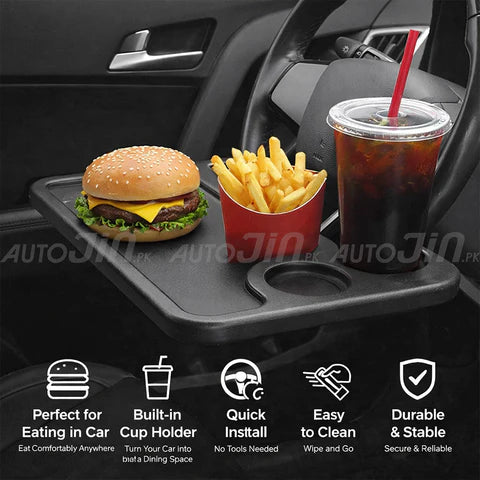 Portable Car Steering Wheel Tray -Multi functional Wheel Desk for Laptop Notebook and Food Steering Wheel Tray